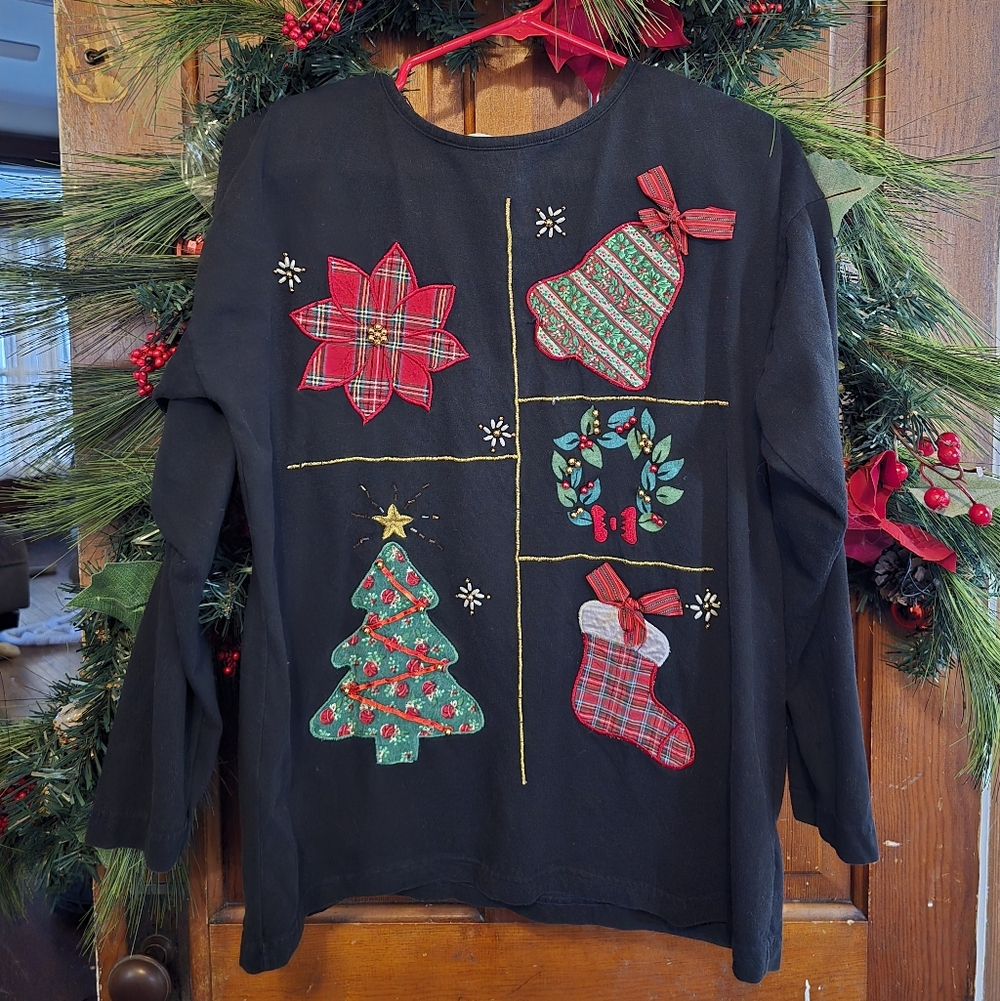 Vintage Victoria Jones Christmas Long Sleeve Shirt Embroidered Beaded Size 8